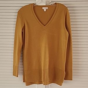 Maison Jules Lg Sleeve Sweater V Neck Tunic  Size X Small  Butterscotch